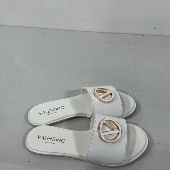 Mario Valentino Elegant White Leather Women's Flat Slide Sandals Size 7 - Picture 5 of 6